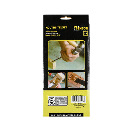 Houtbeitelset 3 dlg Pro Grip: 3 maten, gehard staal, precisiewerk