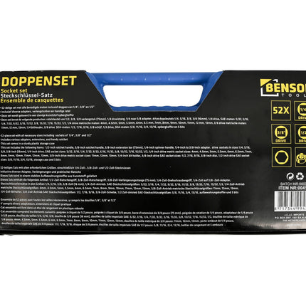 Doppenset 52 dlg - 1/4, 3/8, 1/2 Doppen met Ratel en Koffer