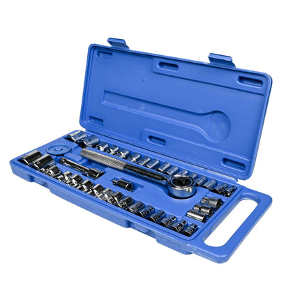 Doppendoos 40dlg: 1/4" & 3/8" Ratel, Metrisch & Inch, Inclusief Koffer
