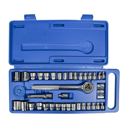 Doppendoos 40dlg: 1/4" & 3/8" Ratel, Metrisch & Inch, Inclusief Koffer