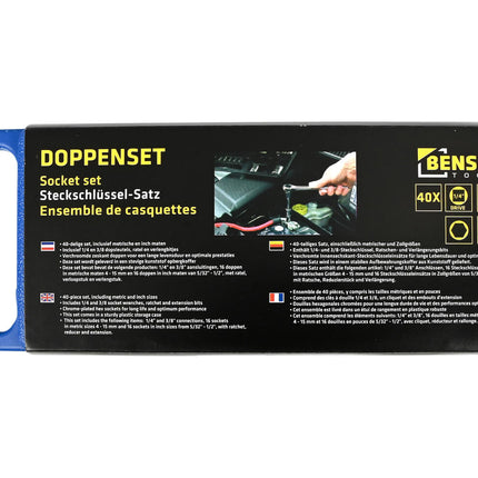 Doppendoos 40dlg: 1/4" & 3/8" Ratel, Metrisch & Inch, Inclusief Koffer