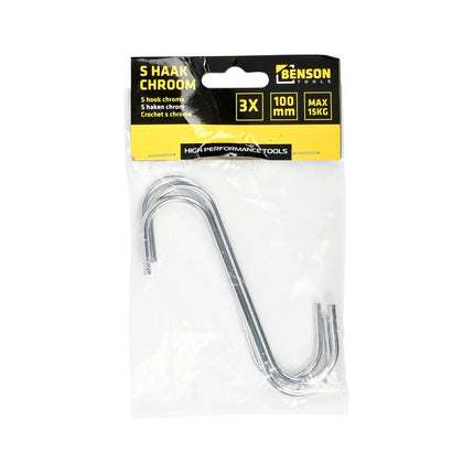 S-haak 100 mm Chroom Set van 3 - Ophangen van Gereedschap en Meer