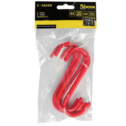 S-Haak 120 mm Rood 5 stuks - Geïsoleerd, max 20kg, voor keuken/gereedschap