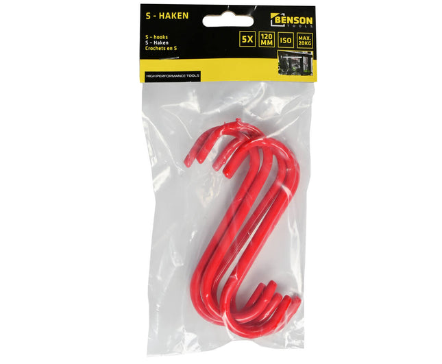S-Haak 120 mm Rood 5 stuks - Geïsoleerd, max 20kg, voor keuken/gereedschap