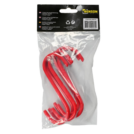 S-Haak 120 mm Rood 5 stuks - Geïsoleerd, max 20kg, voor keuken/gereedschap