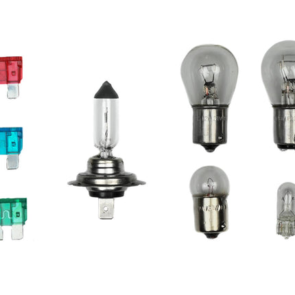 Autolamp H7 12V Set: 8-delig, inclusief zekeringen, E4 gecertificeerd.