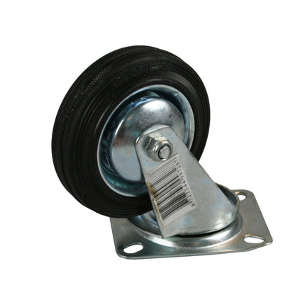 Zwenkwiel 75 mm, massief rubber, 50 kg, montageplaat 4 gaten