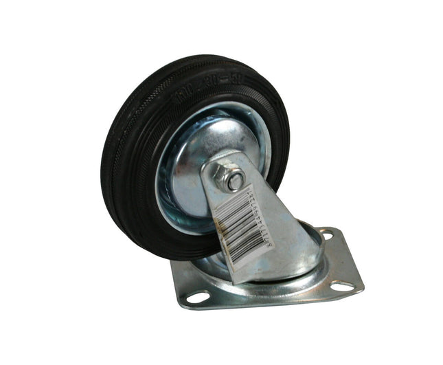 Zwenkwiel 75 mm, massief rubber, 50 kg, montageplaat 4 gaten