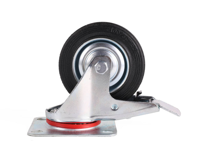 Zwenkwiel 100mm met Rem, 70kg Draagvermogen, Voor Meubels en Apparatuur