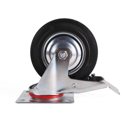 Zwenkwiel met Rem 160 mm, 140 kg, Massief Rubber, 4-Gats Bevestiging