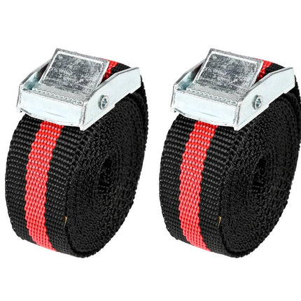 Spanbanden Set 2.5m x 25mm Zwart/Rood, 200kg Breekkracht, 2-delig