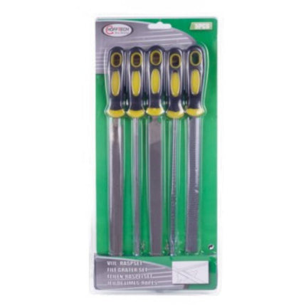 Vijl- en Raspset 5 dlg: Hout & Metaal Bewerking, Antislip Handvatten