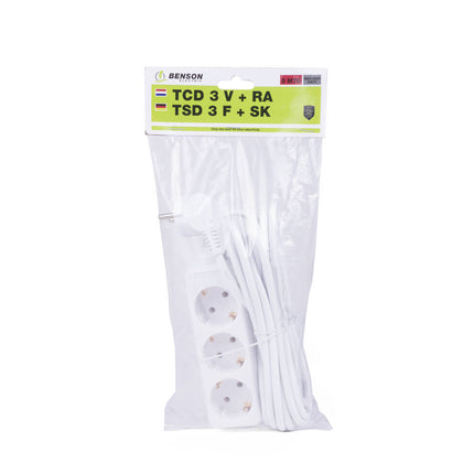 Stekkerdoos 3-voudig RA, 5m kabel, 16A/250V, max 3500W vermogen