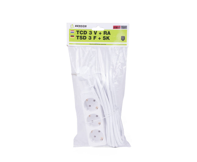 Stekkerdoos 3-voudig RA, 5m kabel, 16A/250V, max 3500W vermogen
