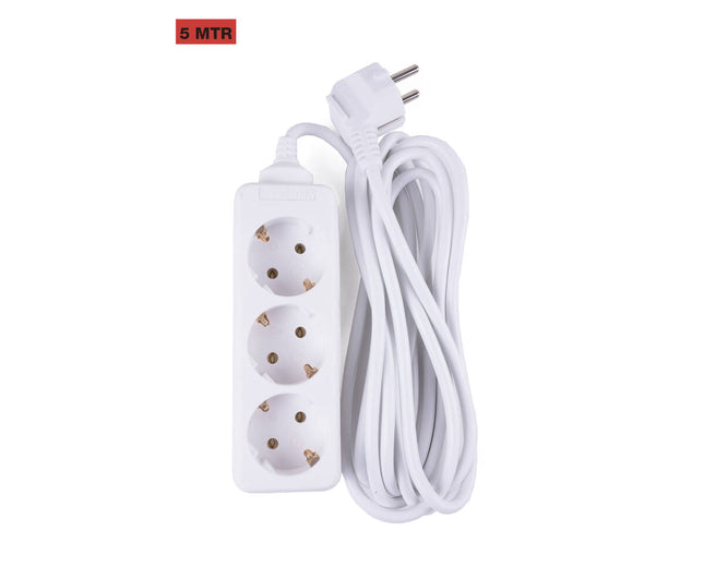 Stekkerdoos 3-voudig RA, 5m kabel, 16A/250V, max 3500W vermogen