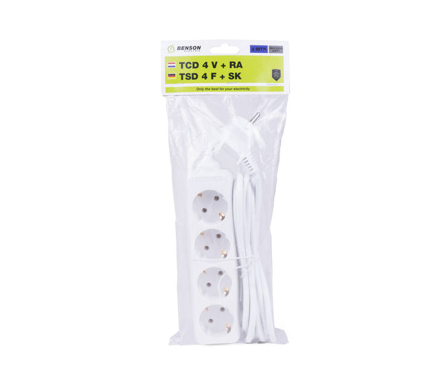 Stekkerdoos 4x, RA, 3m kabel, 3680W, ideaal voor kantoor/home.