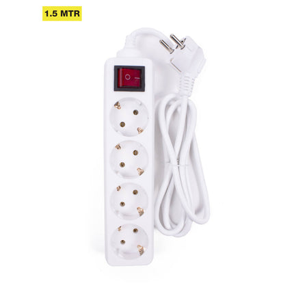 Stekkerdoos 4x, 1.5m, RA, schakelaar, max 3680W, voor thuis/kantoor.