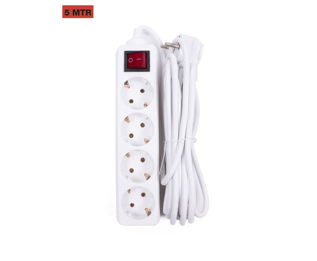 4-voudige Stekkerdoos RA Schakelaar, 5m Kabel, 10A, 2500W, Niet BE/FR