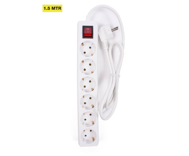Stekkerdoos 6-voudig, Schakelaar, 1.5m, 2500W, 10A, Voor Thuis/Kantoor