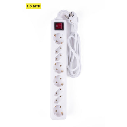 Stekkerdoos 8-voudig met Schakelaar, 1.5m Kabel, 3680W max.