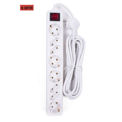 Stekkerdoos 8-voudig RA, Schakelaar, 5m Kabel, 2500W Max. Belast.