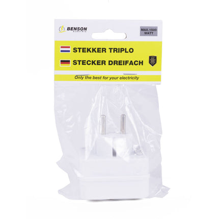 Stekker Triplo Wit - Voor 3 Platte Stekkers, Max. 1500W Capaciteit