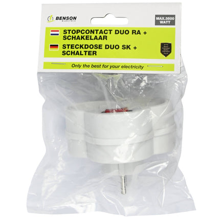 Wit Stopcontact Duo RA met Schakelaar, 3500W, Ideaal voor Apparaten