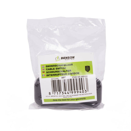 Zwarte Snoerschakelaar voor Eenvoudige Lampbediening, 250V, 2A