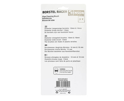 Borstel Rager Set 3-delig: 10/18mm ronde, 13mm platte, 18cm lang.