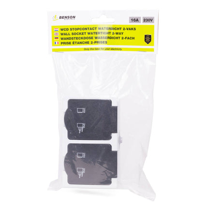 Stopcontact 2-voudig IP54, 16A, 230V, ideaal voor badkamer en tuin.