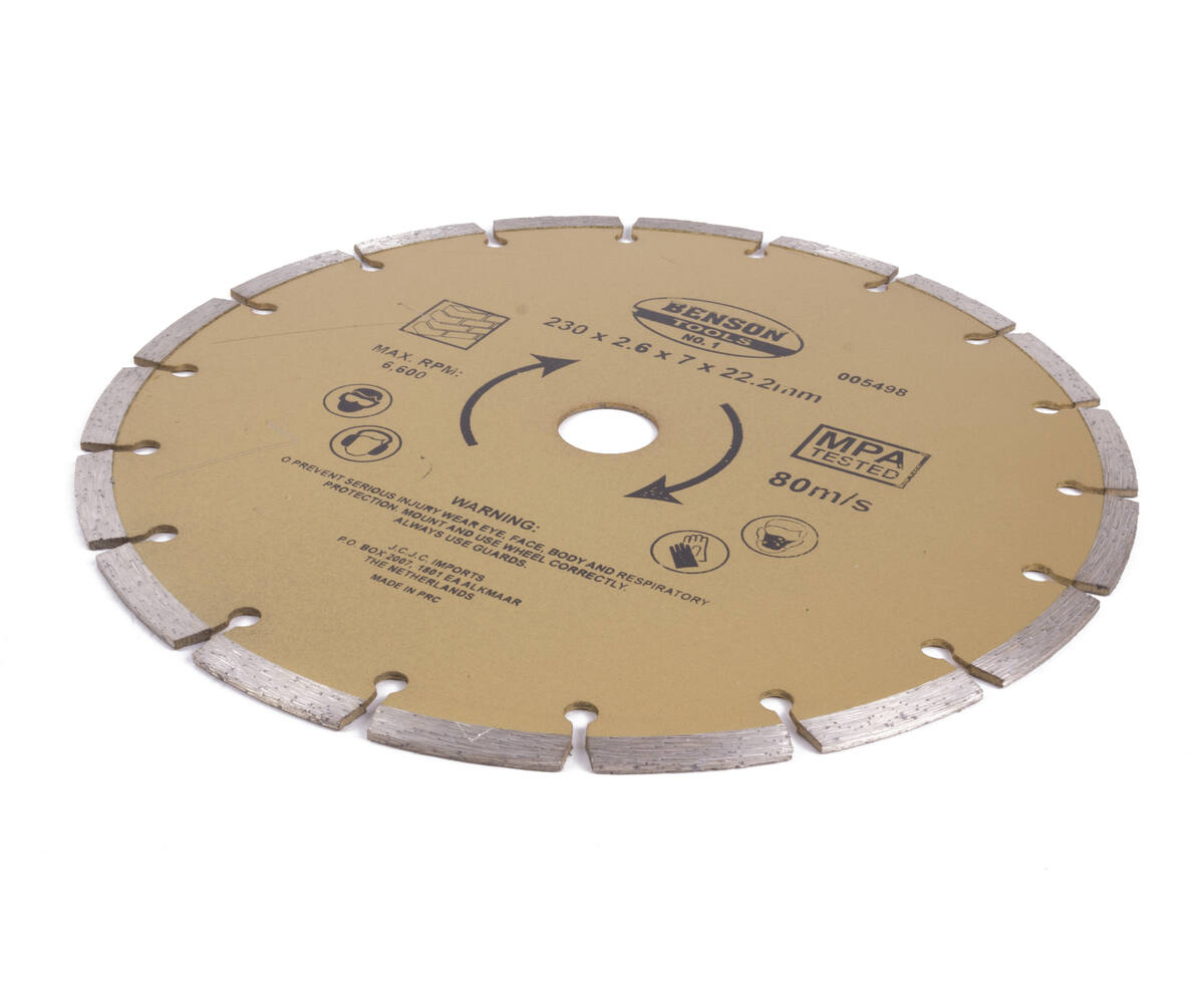 Diamantschijf 230 mm, 18 Tanden, 6.600 RPM, Beton en Steen Slijpen