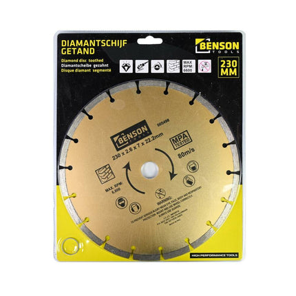 Diamantschijf 230 mm, 18 Tanden, 6.600 RPM, Beton en Steen Slijpen