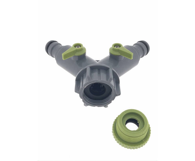 Waterverdeler 2-weg, snelkoppeling, past op 1/2"-3/4" kranen.