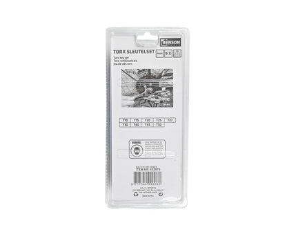 Torx Sleutelset 9 dlg: T10-T50, roestvrij staal, auto- en fietsreparatie.