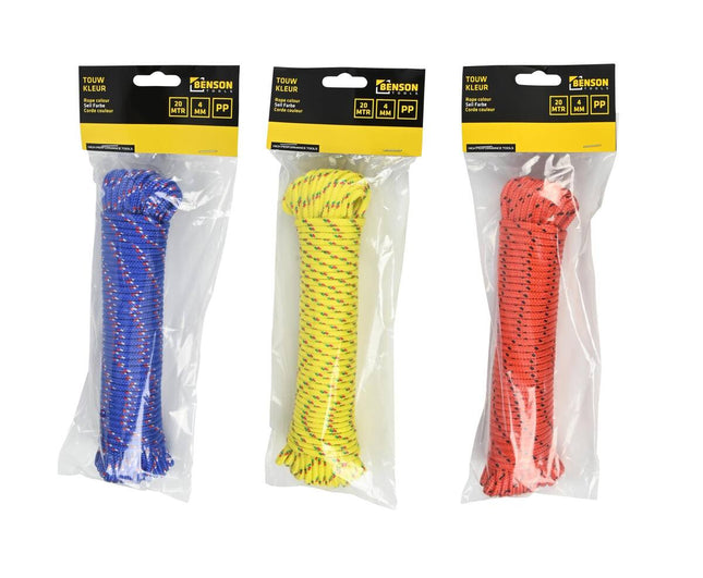 Touw 4mm x 20m - Kleur, Ideaal voor Knutselen & Tuinieren - assorti, per 1 stuk