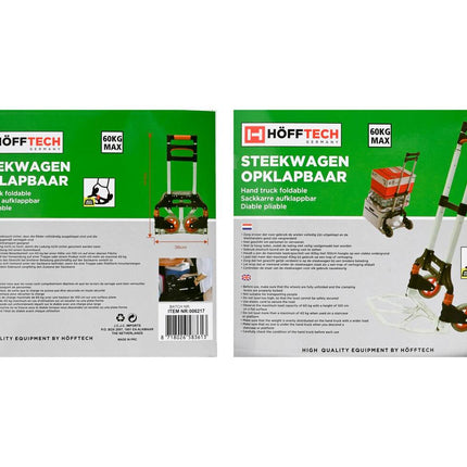 Opklapbare Steekwagen 60 kg Alu, Verstelbare Handgreep, Inclusief Snelbinder
