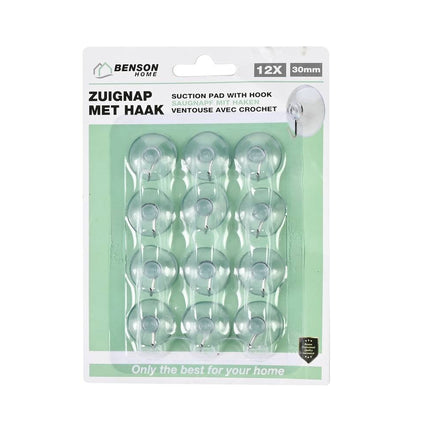 12x Ø30 mm Zuignap Haak Set - Voor Handdoeken & Meer, Herbruikbaar