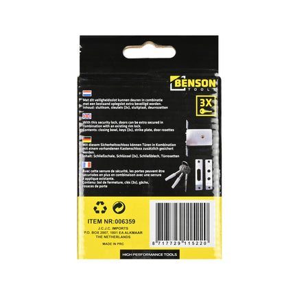 Insteek Veiligheidsslot 38-40mm, 3 Sleutels, Links/Rechts Deuren