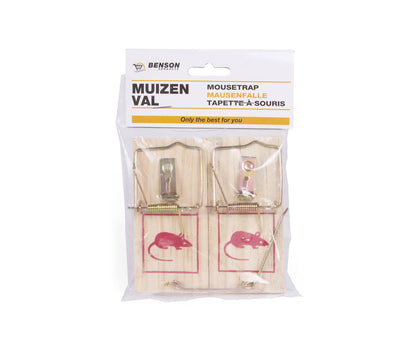 Muizenval Set 2st - 10x5x1cm Hout/Metaal, Snel en Eenvoudig Vangen