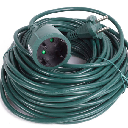 Verlengsnoer 20m groen, 2500W, 10A, ideaal voor tuinapparaten.