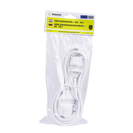 Verlengsnoer 3m met RA 3x1.0, 250V/16A voor huis & werkplek.