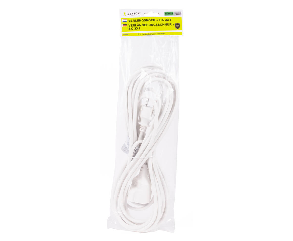 Verlengsnoer 10m, 2500W, 250V, 16A - Ideaal voor thuis en werk
