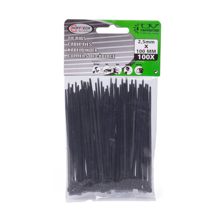 Tie Ribs 2.5x100mm Zwart, 100 Stuks - Ideaal voor Kabelbeheer