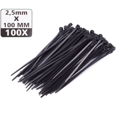 Tie Ribs 2.5x100mm Zwart, 100 Stuks - Ideaal voor Kabelbeheer