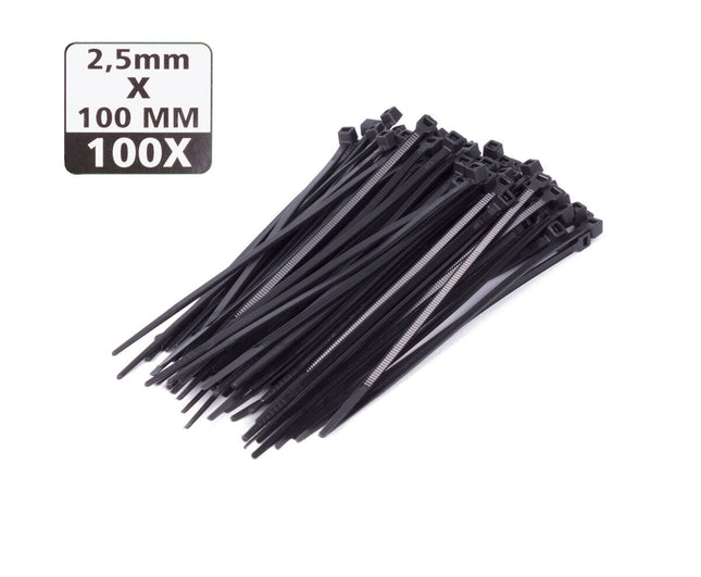 Tie Ribs 2.5x100mm Zwart, 100 Stuks - Ideaal voor Kabelbeheer