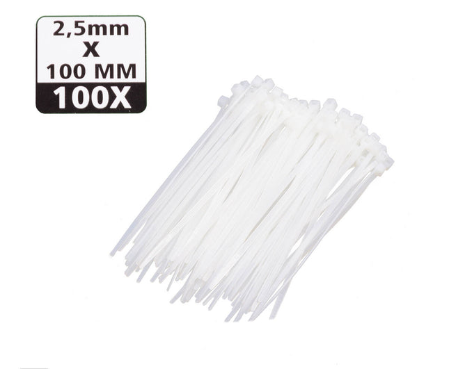 Tie Ribs 2.5x100mm Wit - 100 Stuks - Kabels Bundelen & Vastzetten