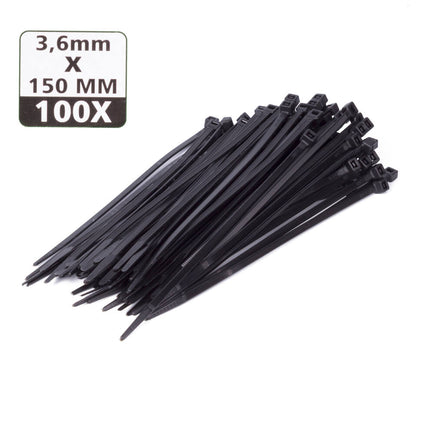 Zwarte Tie Ribs 3.6x150mm, Set van 100, Voor Kabelmanagement