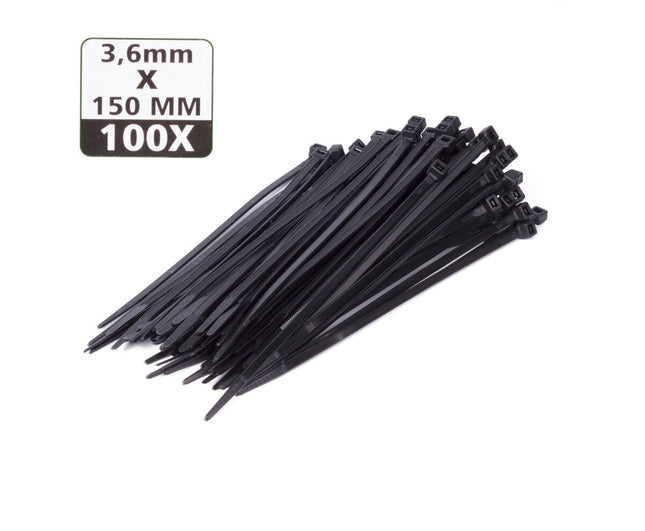 Zwarte Tie Ribs 3.6x150mm, Set van 100, Voor Kabelmanagement