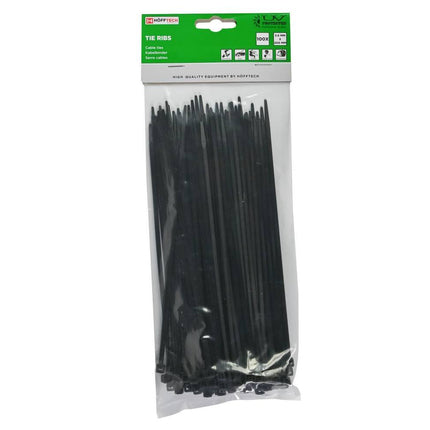Tie Ribs 3.6x200mm Zwart - 100 stuks, ideaal voor kabelbeheer