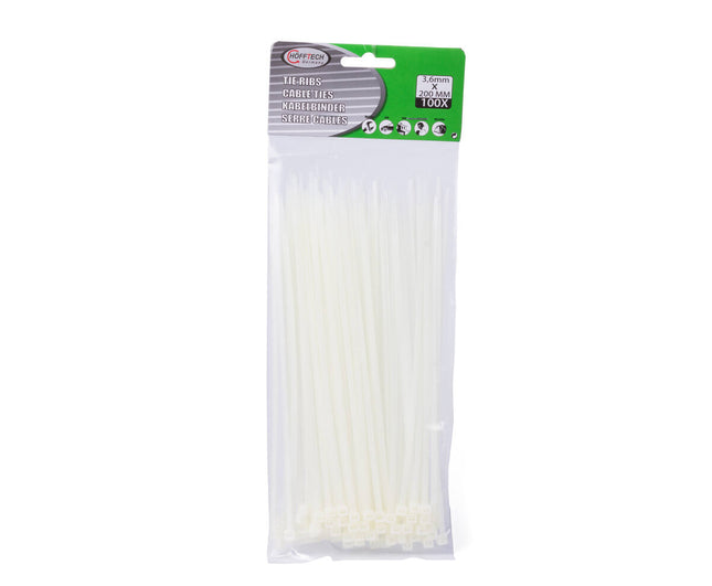 Witte Kabelbinders 3.6x200mm, 100 Stuks, Ideaal voor Kabelbeheer